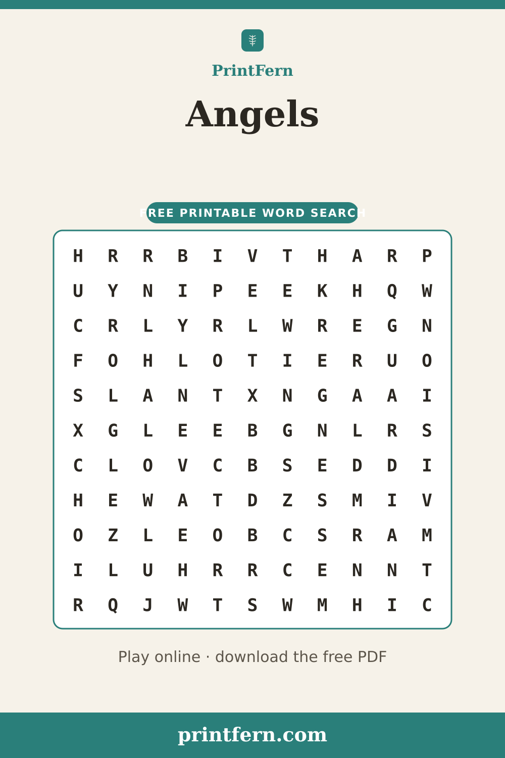 Angels Word Search, free printable PDF preview