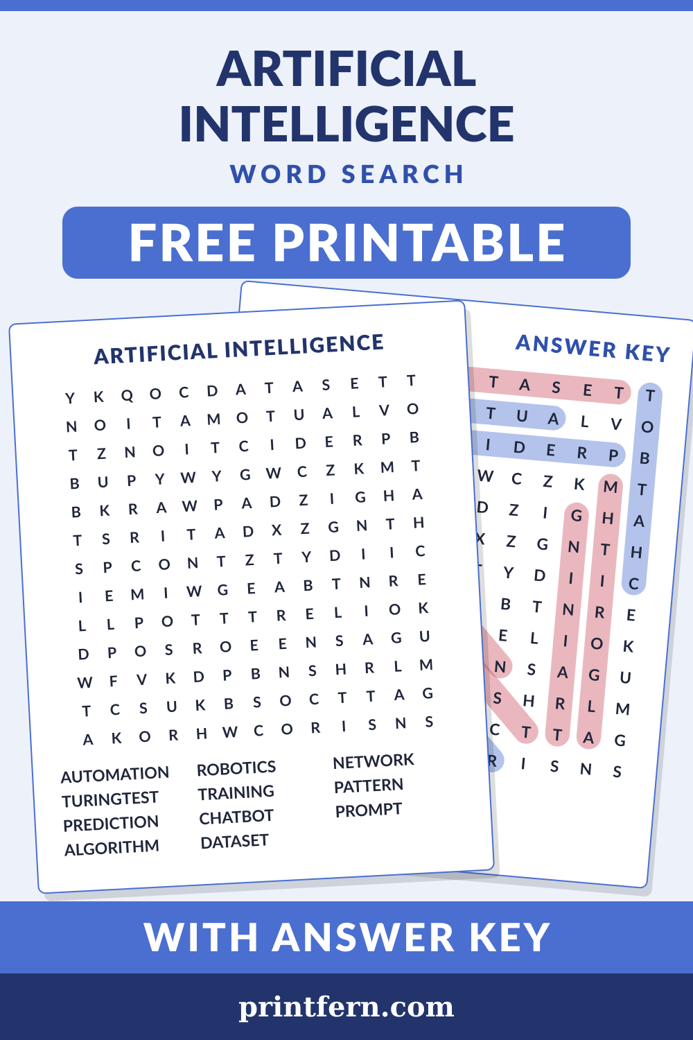 Artificial Intelligence Word Search, free printable PDF preview