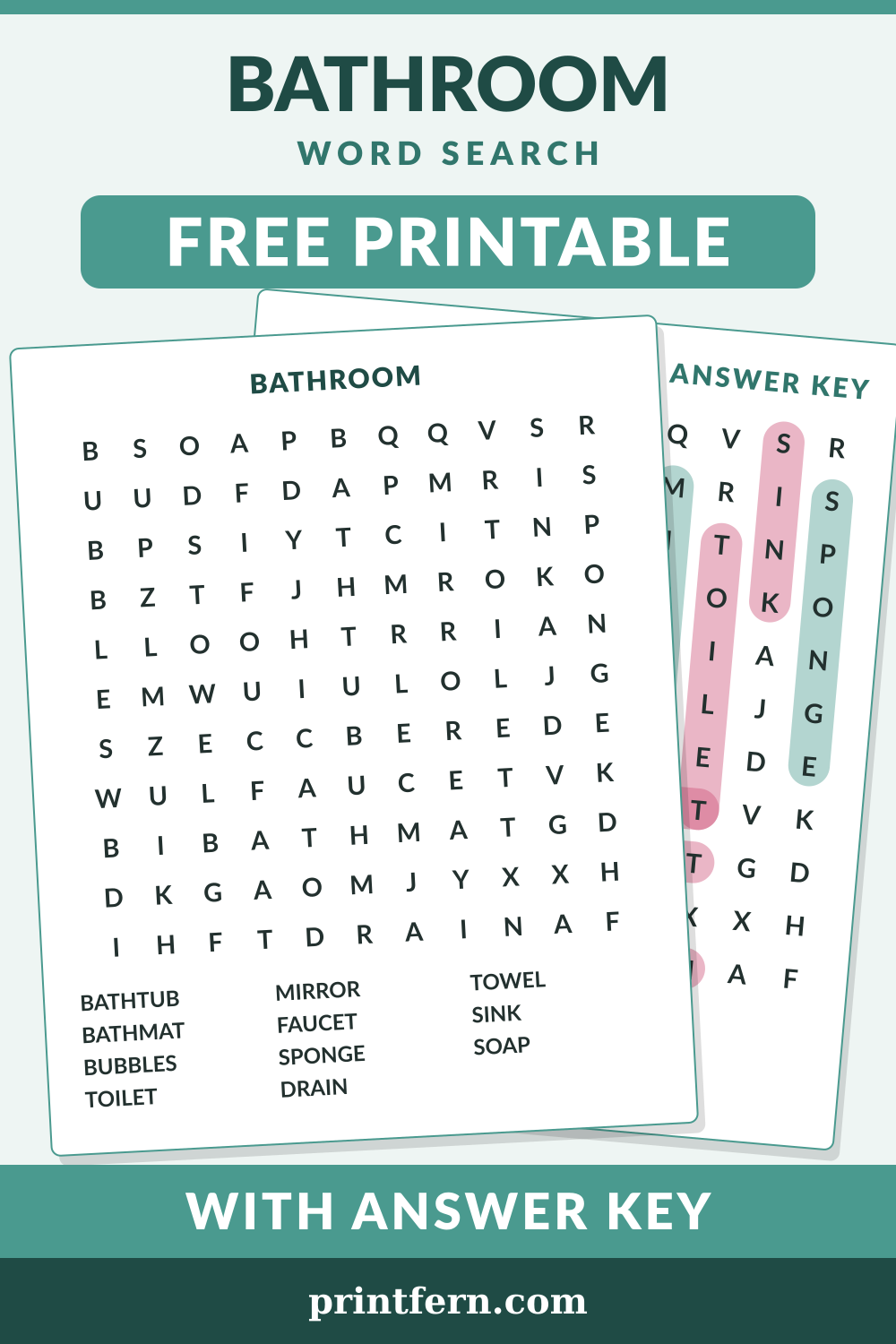 Bathroom Word Search, free printable PDF preview