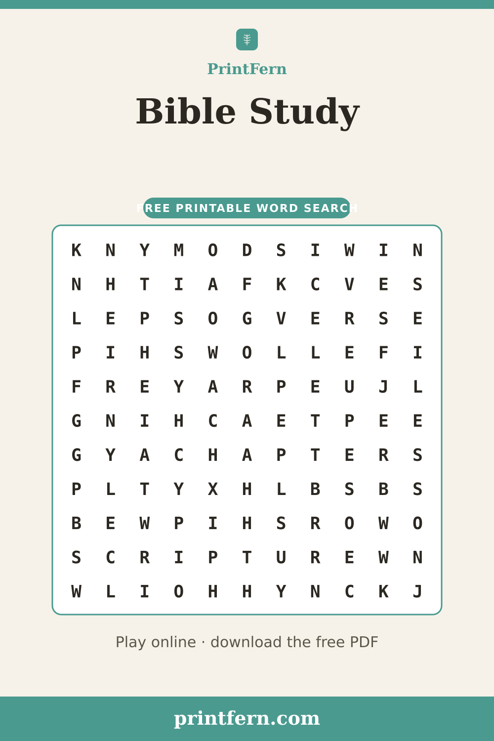 Bible Study Word Search, free printable PDF preview