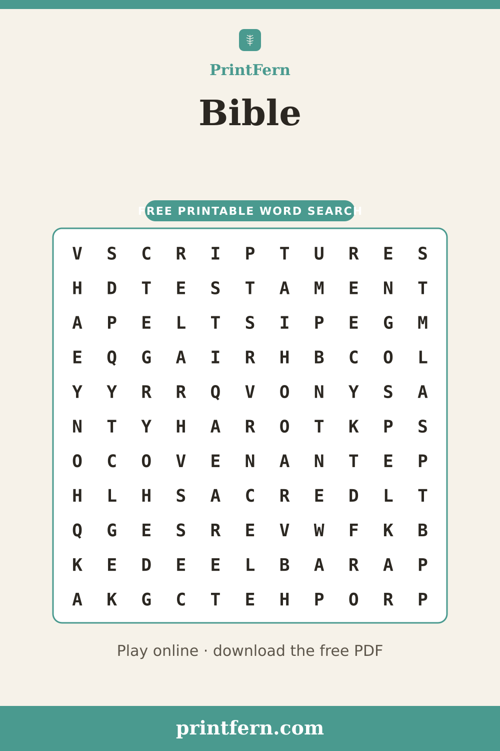 Bible Word Search, free printable PDF preview