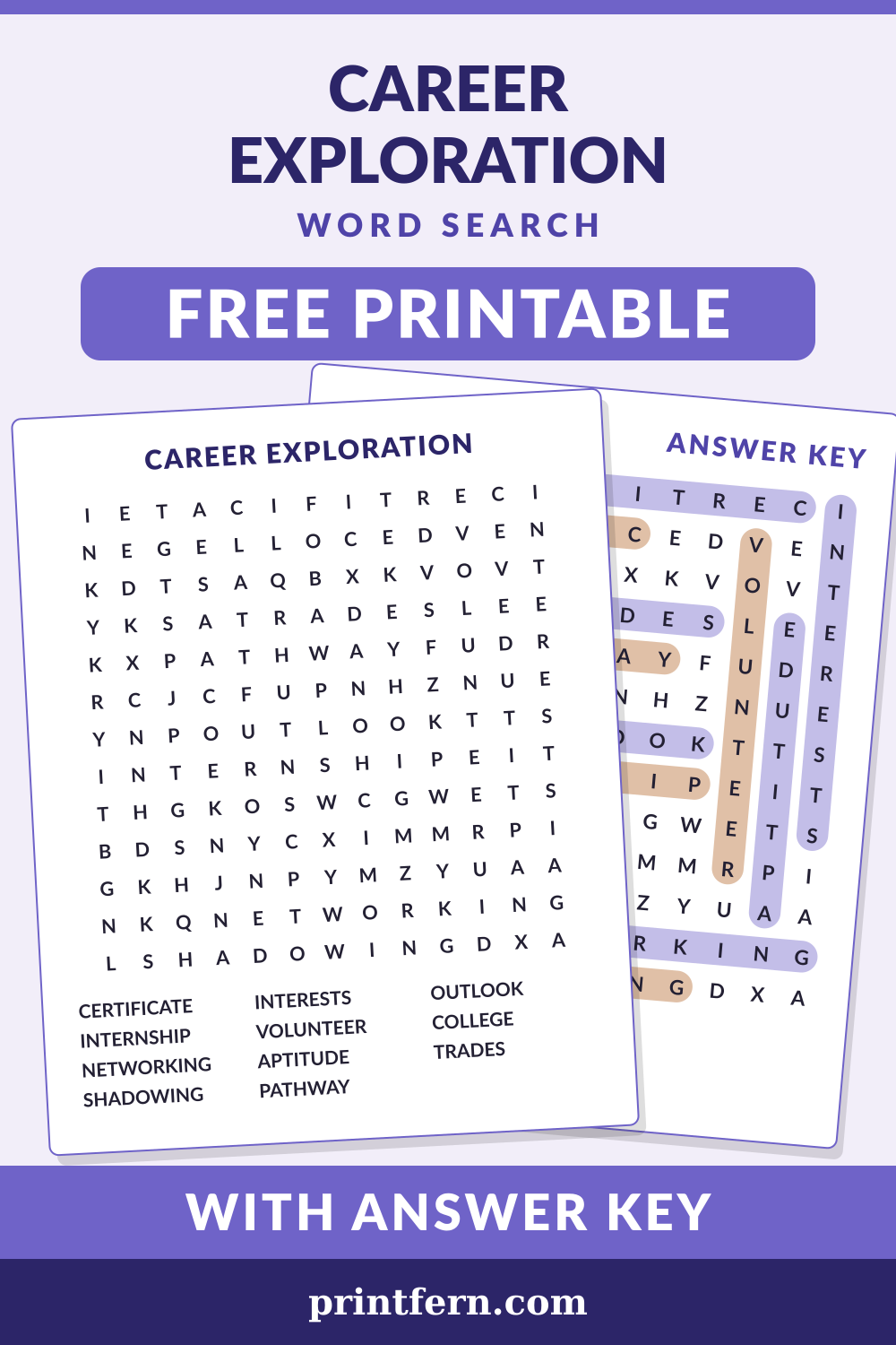 Career Exploration Word Search, free printable PDF preview
