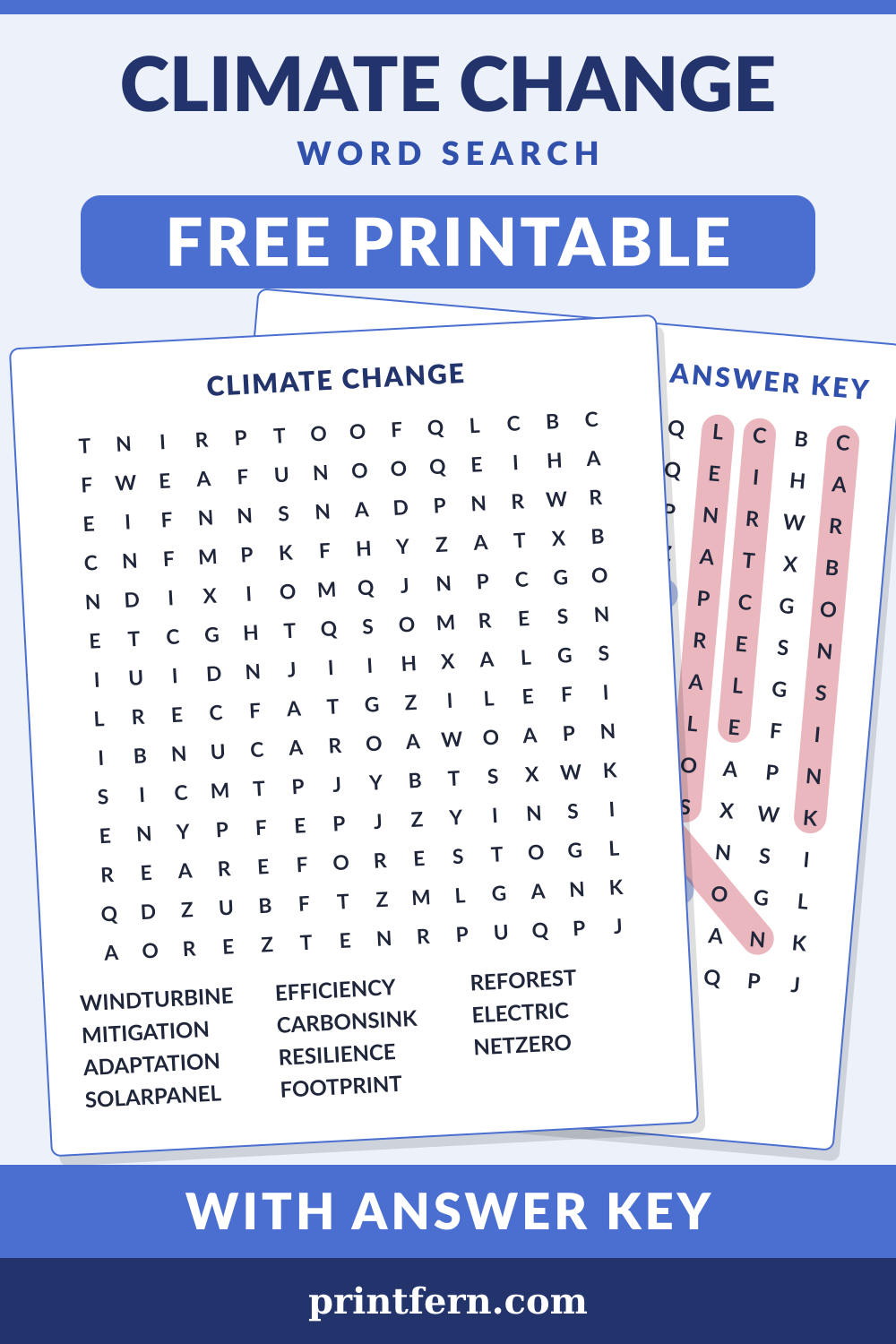 Climate Change Word Search, free printable PDF preview