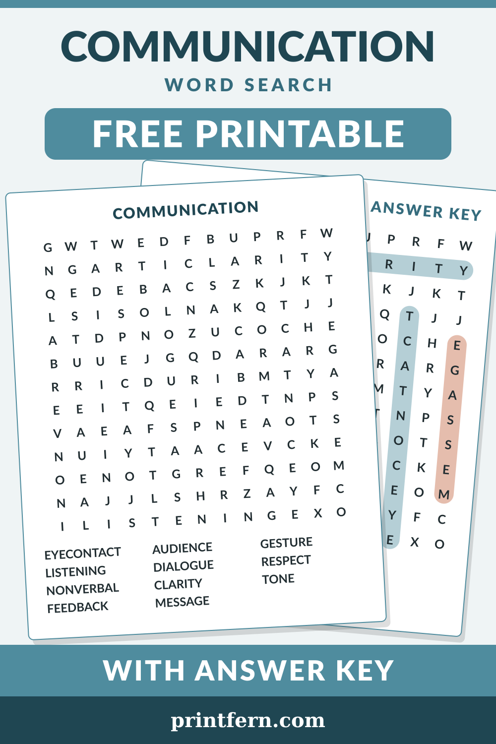 Communication Word Search, free printable PDF preview