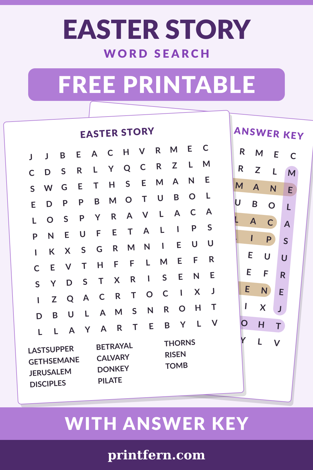 Easter Story Word Search, free printable PDF preview