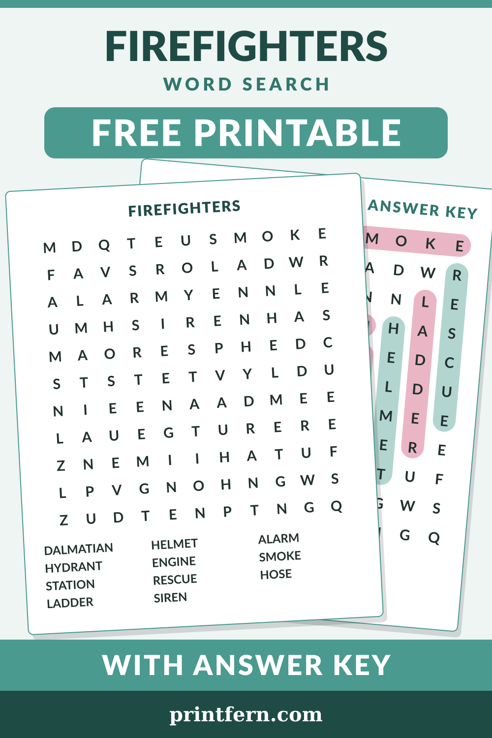 Firefighters Word Search, free printable PDF preview