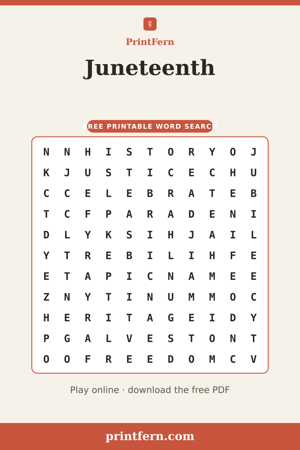 Juneteenth Word Search, free printable PDF preview