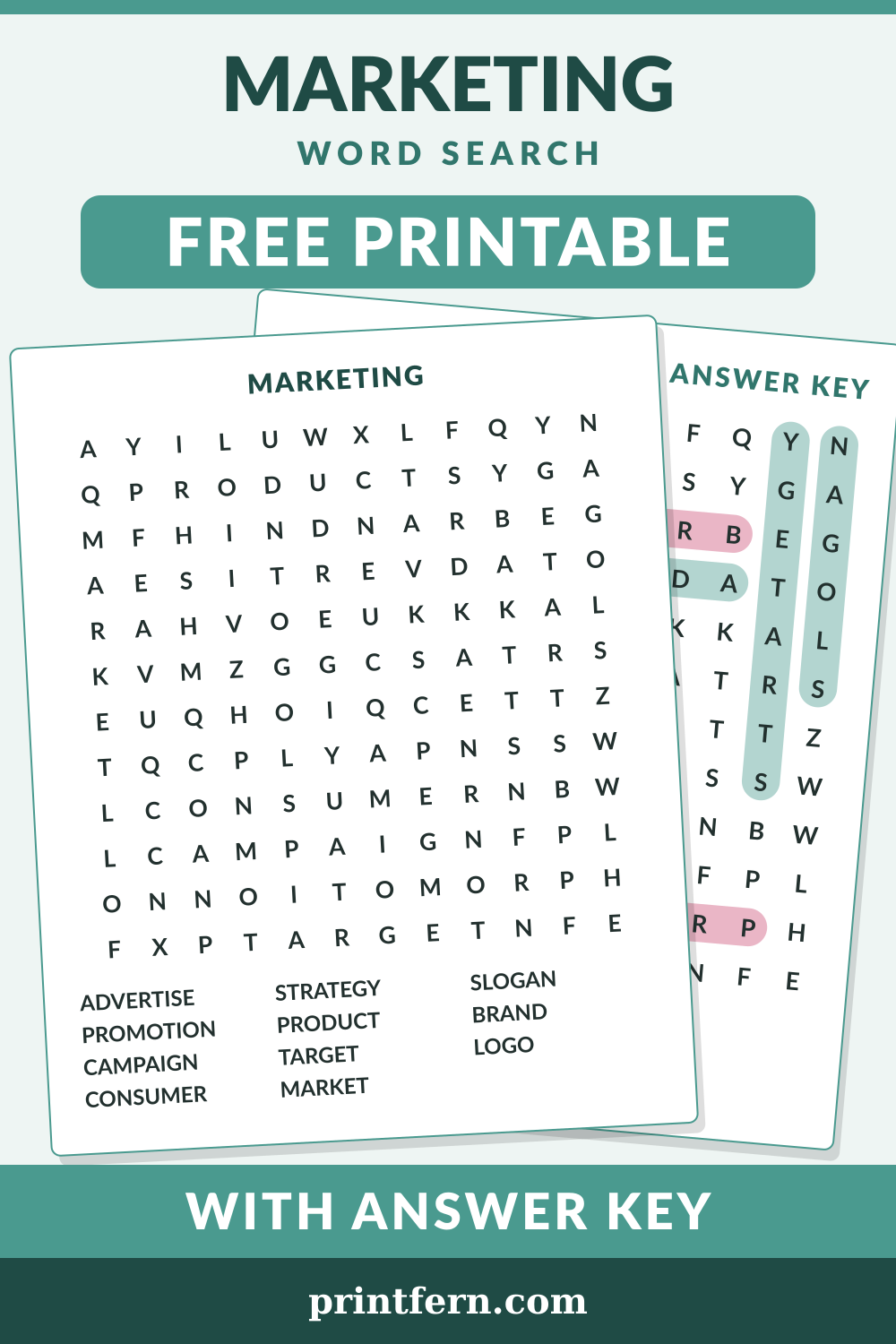 Marketing Word Search, free printable PDF preview