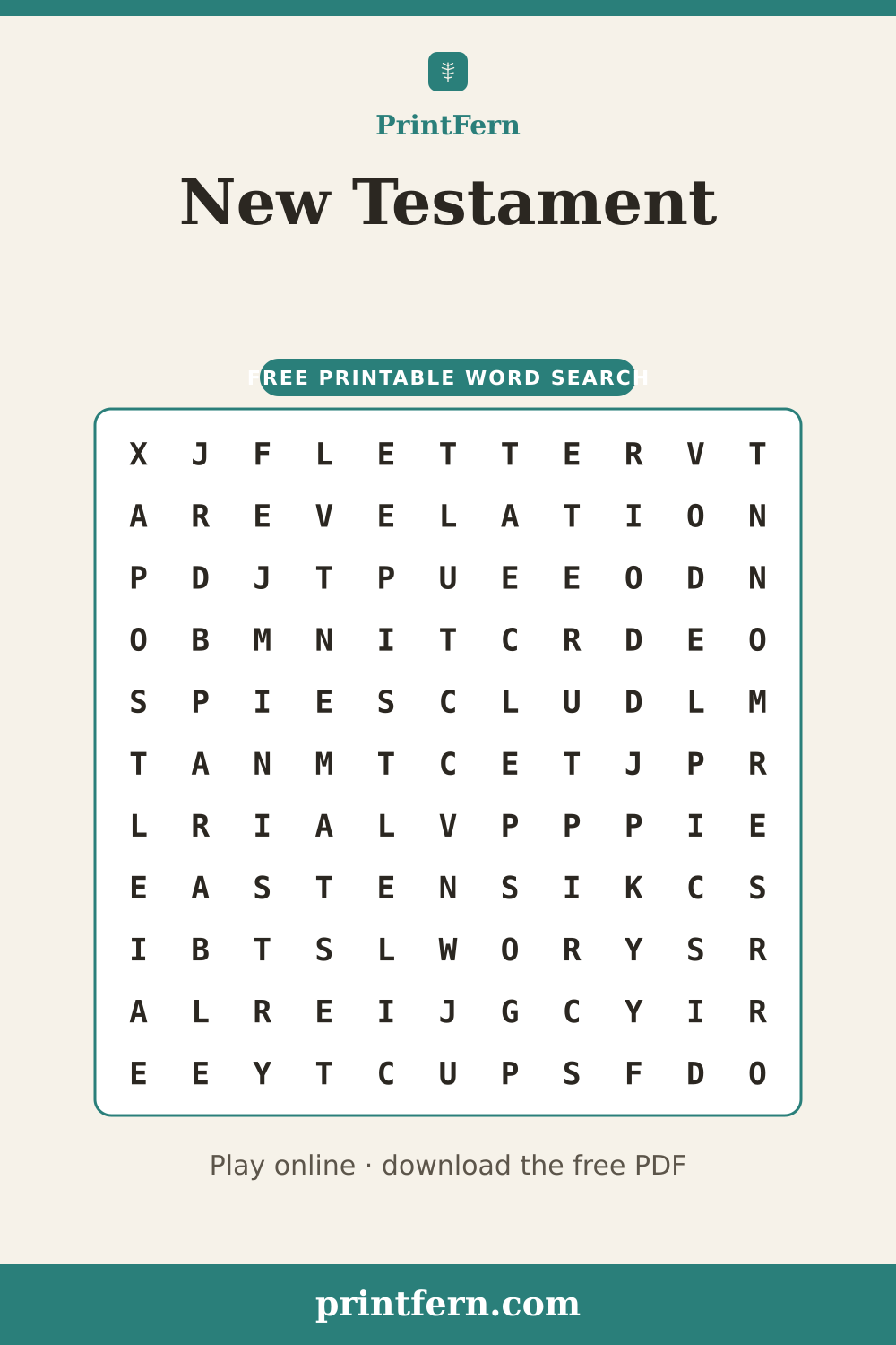 New Testament Word Search, free printable PDF preview