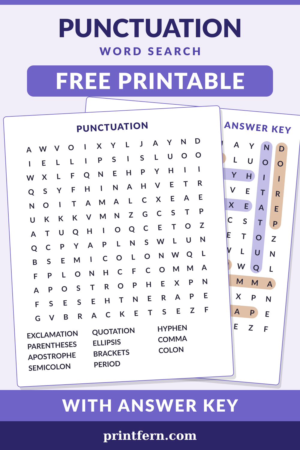 Punctuation Word Search, free printable PDF preview