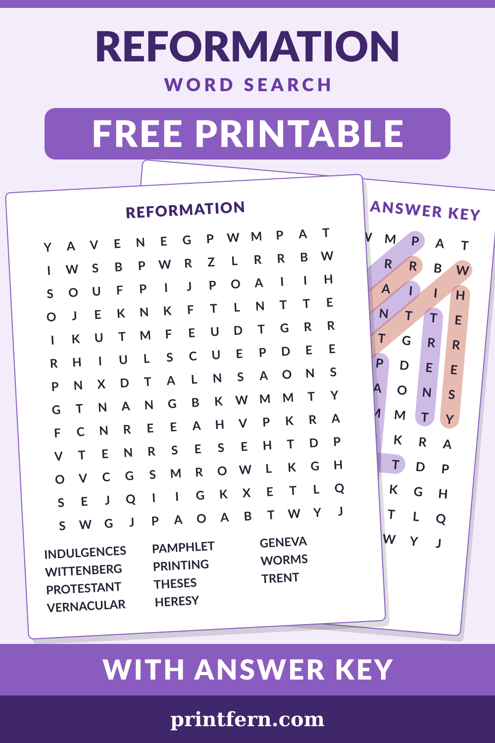 Reformation Word Search, free printable PDF preview