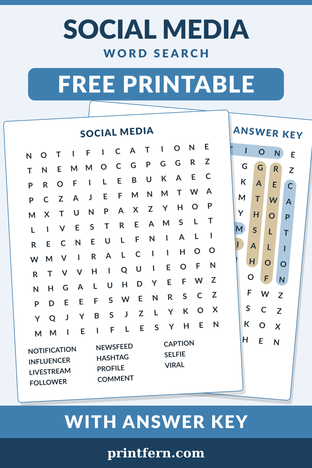 Social Media Word Search, free printable PDF preview