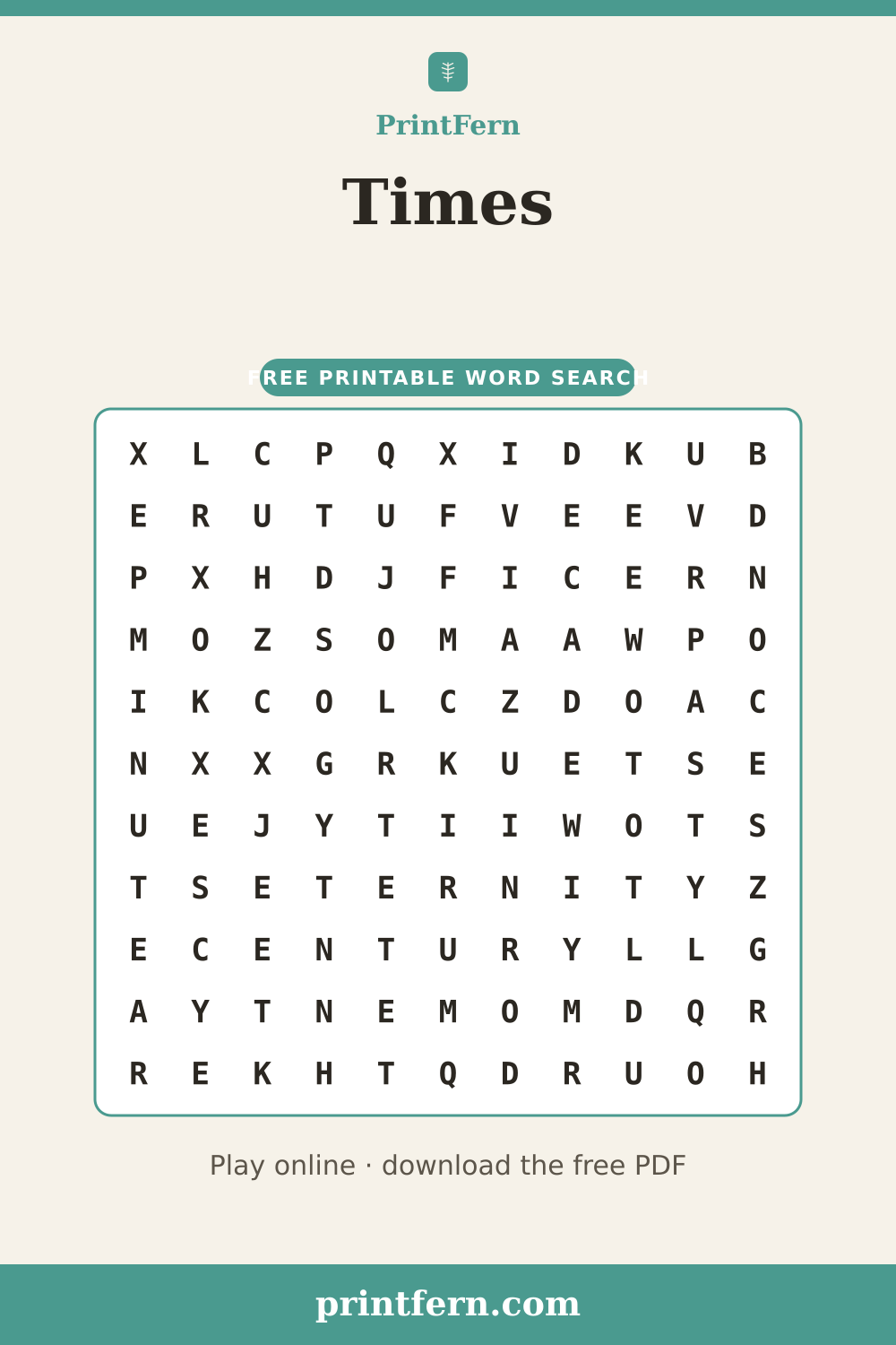 Times Word Search, free printable PDF preview