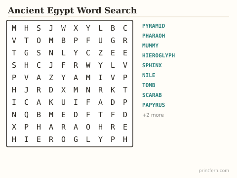 Ancient Egypt Word Search preview