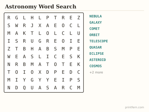 Astronomy Word Search preview