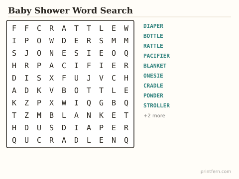 Baby Shower Word Search preview