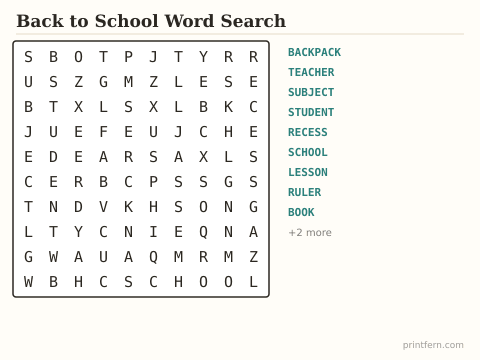 Back to School Word Search preview