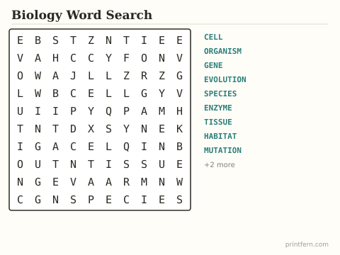 Biology Word Search preview