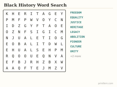 Black History Word Search preview
