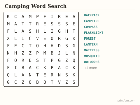 Camping Word Search preview