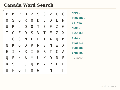 Canada Word Search preview