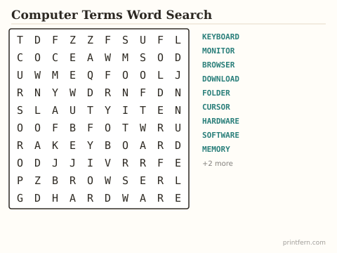 Computer Terms Word Search preview