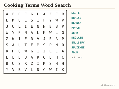 Cooking Terms Word Search preview