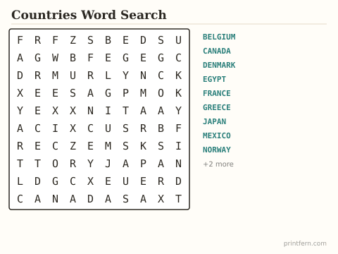 Countries Word Search preview