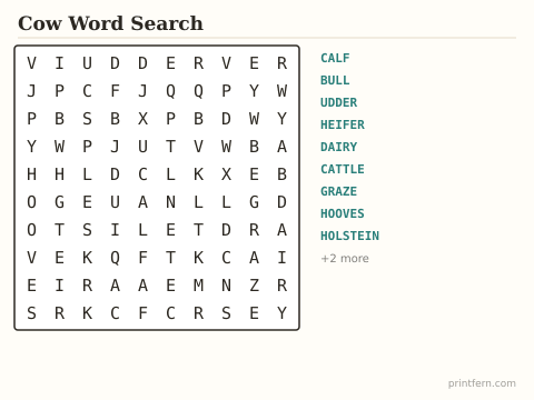 Cow Word Search preview