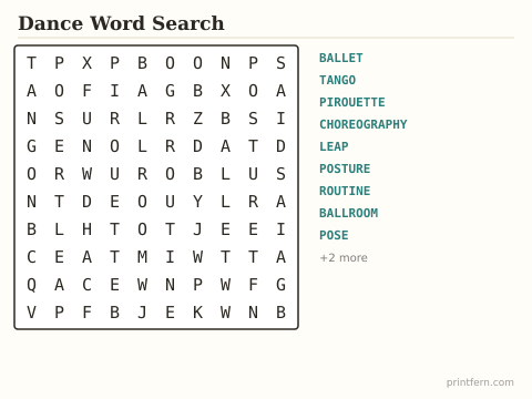 Dance Word Search preview