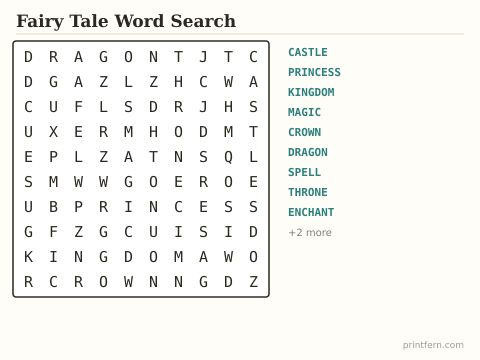 Fairy Tale Word Search preview