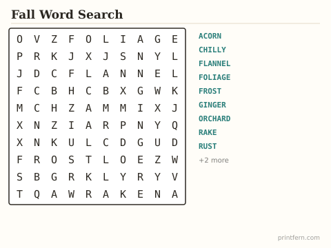 Fall Word Search preview