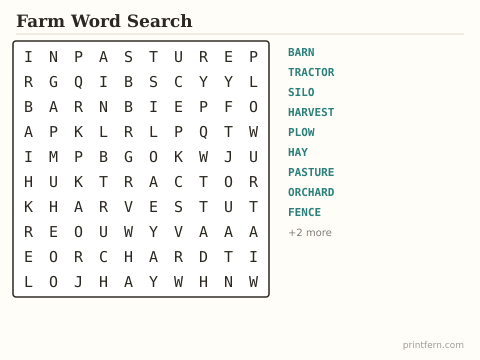 Farm Word Search preview