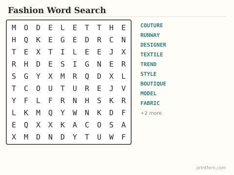Fashion Word Search preview