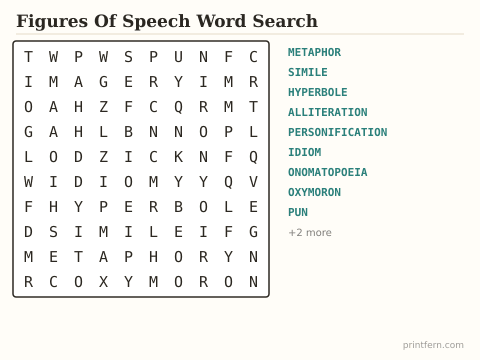 Figures Of Speech Word Search preview