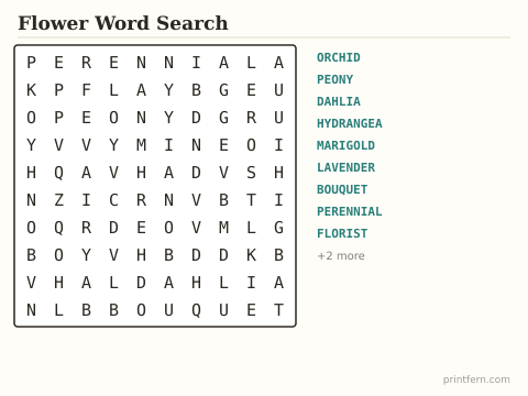 Flower Word Search preview