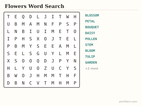 Flowers Word Search preview