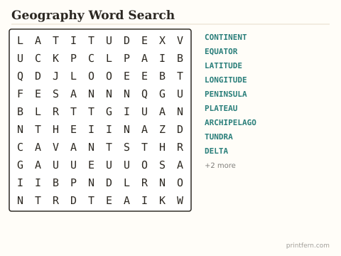 Geography Word Search preview