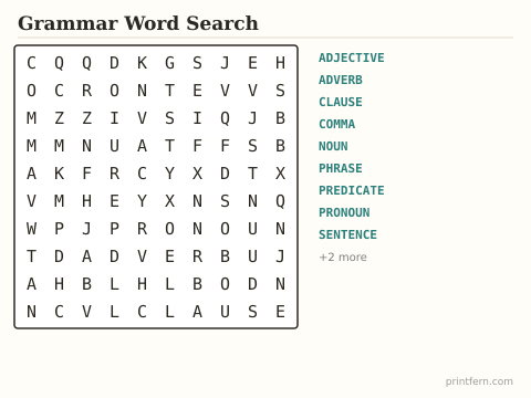 Grammar Word Search preview