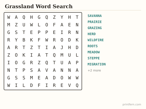 Grassland Word Search preview