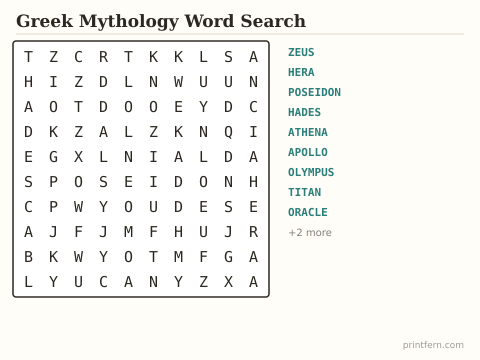 Greek Mythology Word Search preview