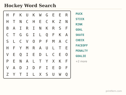 Hockey Word Search preview