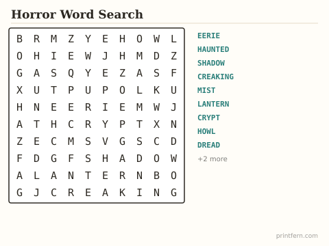 Horror Word Search preview