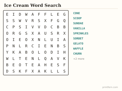 Ice Cream Word Search preview