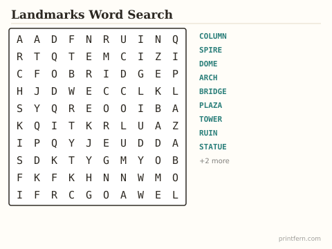 Landmarks Word Search preview