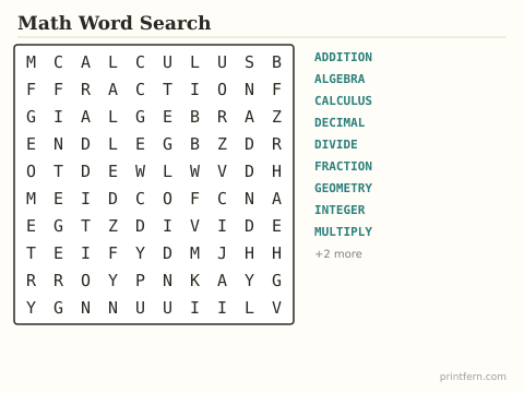 Math Word Search preview