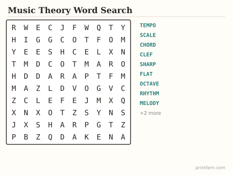 Music Theory Word Search preview