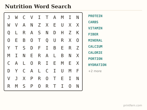 Nutrition Word Search preview