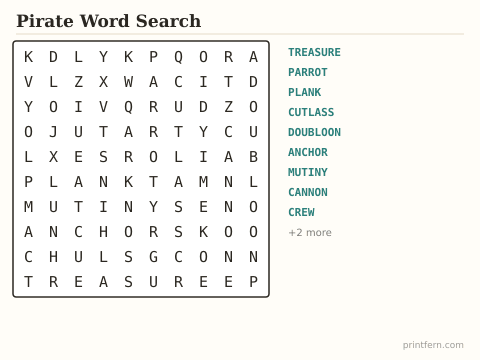 Pirate Word Search preview