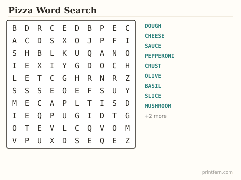 Pizza Word Search preview
